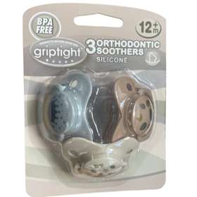 Griptight 3 Orthodontic Soothers Grey Mix 12 Months+